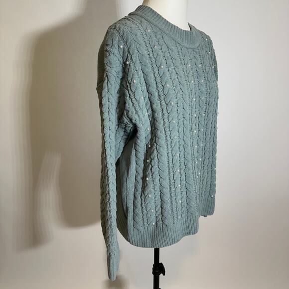 Cynthia Rowley Chunky Knit Pearl Pullover‎ Sweater Womens Size Medium M Coquette - Picture 2 of 10